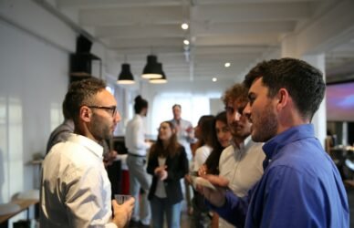 A group of people gathered together in a room